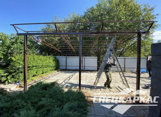 Односкатный навес из поликарбоната (скат за забор) №92 - фото 1876