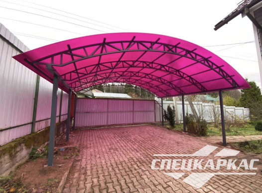 Усиленный навес из поликарбоната арочного типа для парковки двух автомобилей №74 - фото 1697