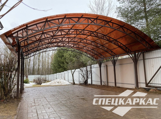 Навес из поликарбоната на 2 машины с усиленной стропильной системой №43 - фото 1392